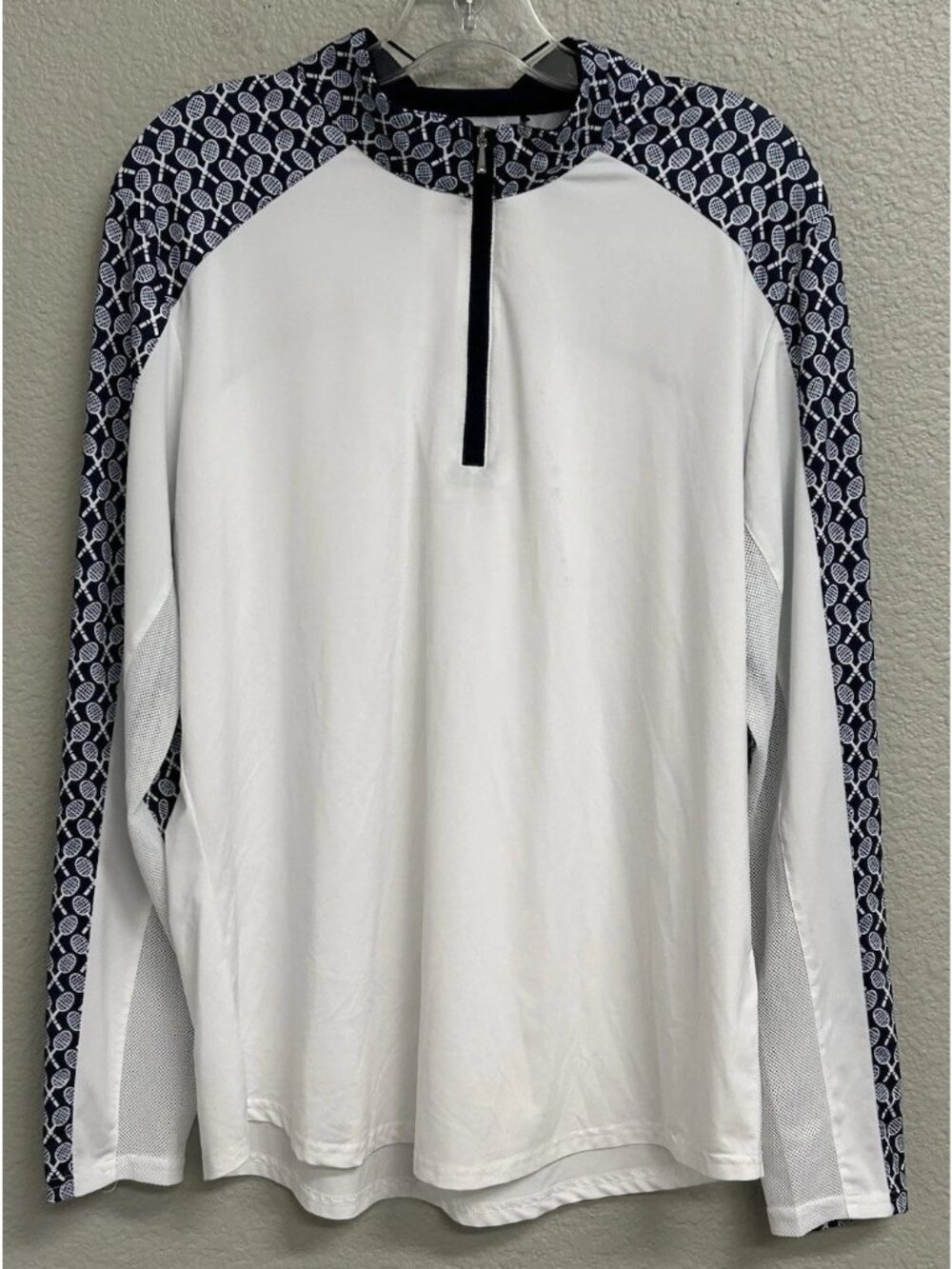 San Soleil Long Sleeve 1/4 Zip Tennis Pullover Shirt Women’s Size XL White Blue